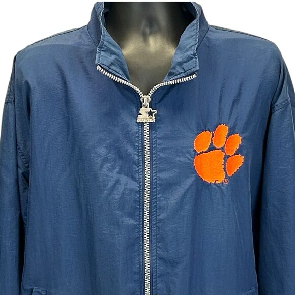 Vintage Clemson University Tigers Starter Jacket Mens 2XL Blue Windbreaker 90s - Picture 1 of 11